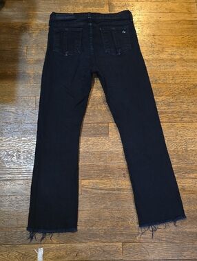 rag & bone 10 Inch Crop Flare In Black Coal Sz 27  High Rise Jeans with Raw Hem
